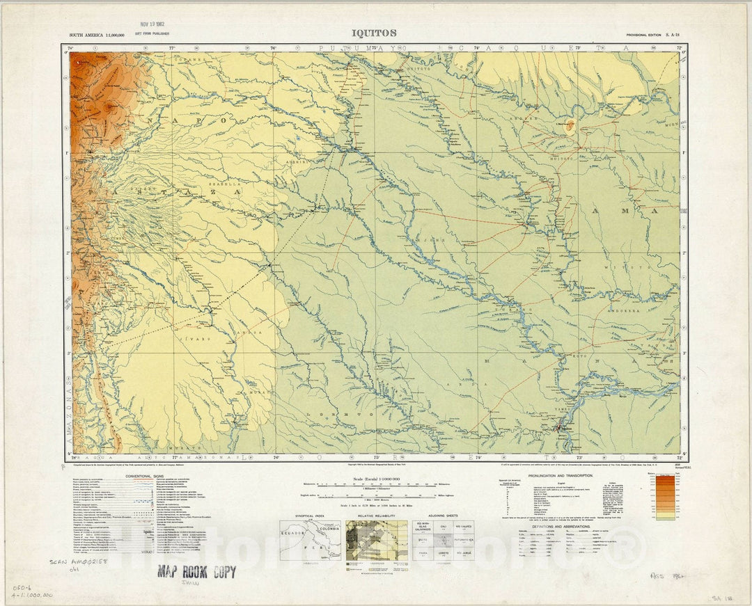 Map : Iquitos, Peru 1939 3, Map of Hispanic America, Antique Vintage Reproduction