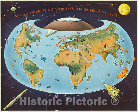 Map : World map 1959, It's an interesting world in an interesting time , Antique Vintage Reproduction