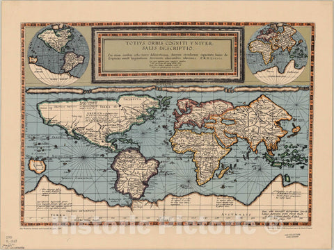 Map : World map 1589 1966, Antique Vintage Reproduction