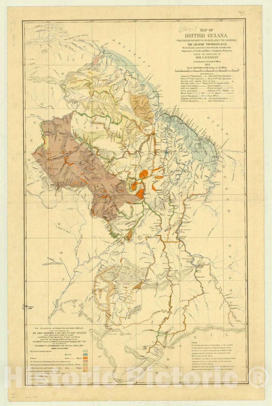Map : Guyana 1924, Map of British Guiana, Antique Vintage Reproduction