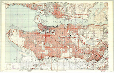 Map : Vancouver, British Columbia 1962, Vancouver military town plan , Antique Vintage Reproduction