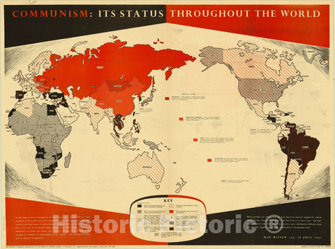 Map : World map 1951, Communism : its status throughout the world, Antique Vintage Reproduction