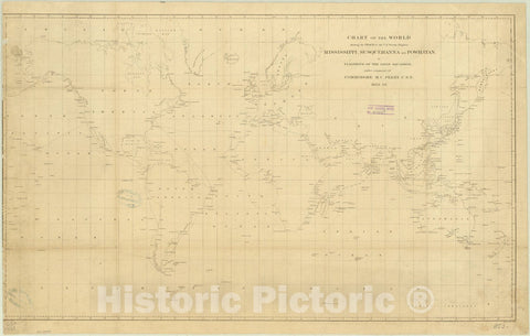 Map : World map 1854, Antique Vintage Reproduction