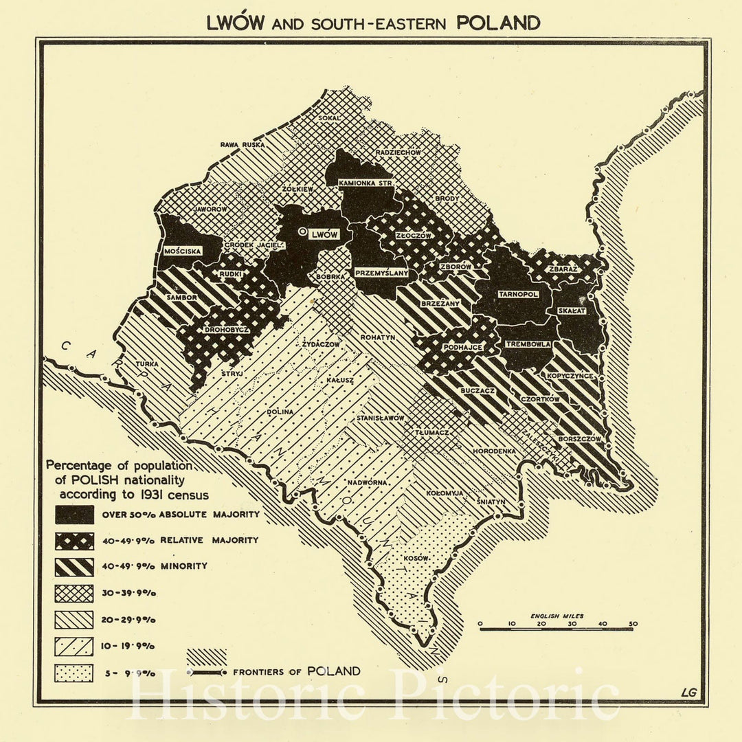 Map : Poland 1931, Lwow and south-eastern Poland, Antique Vintage Reproduction