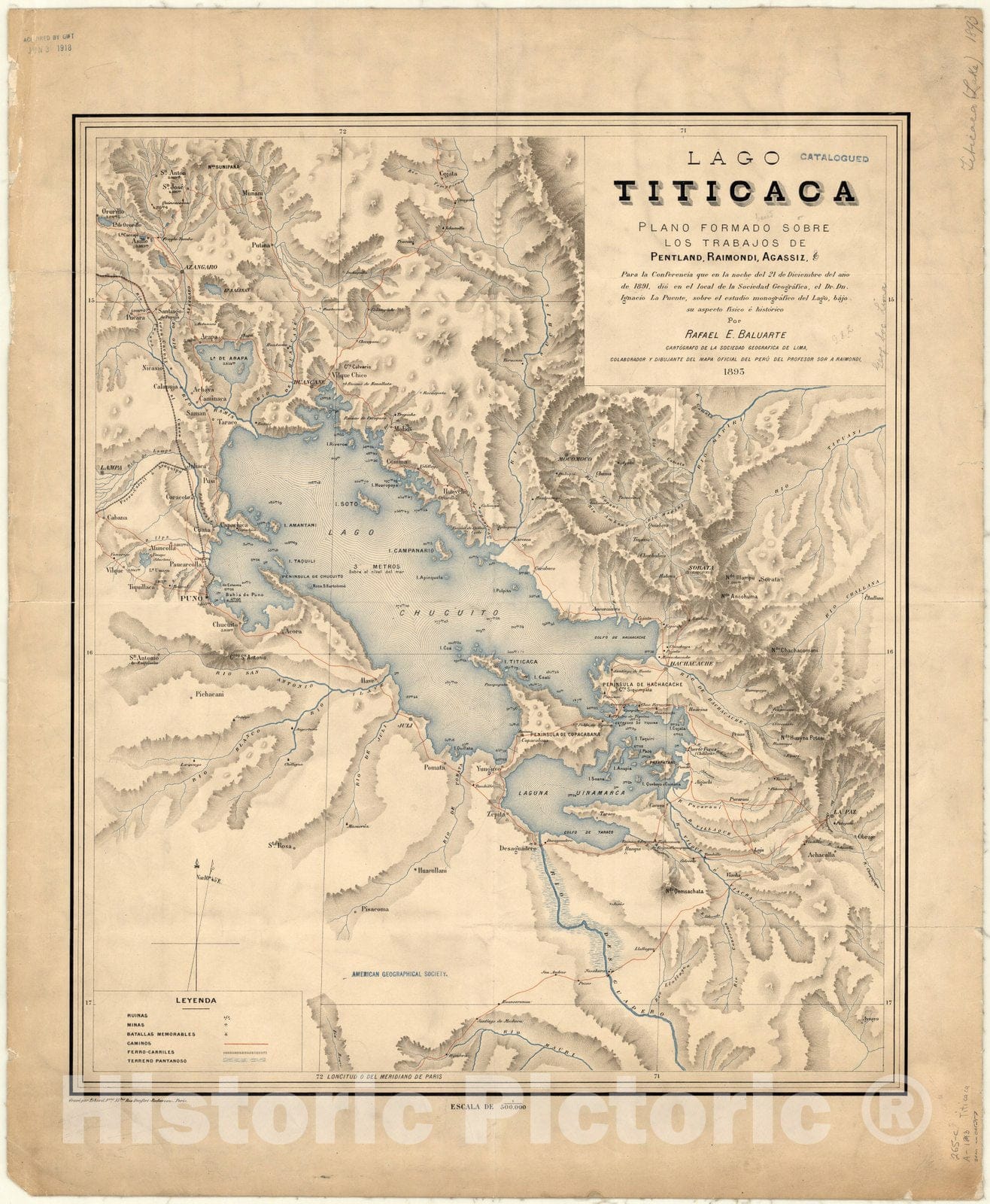 Map : Lake Titicaca, Peru and Bolivia 1893, Antique Vintage Reproduction