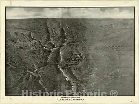 Map : Colorado 1910, Topographical birds-eye view the State of Colorado , Antique Vintage Reproduction