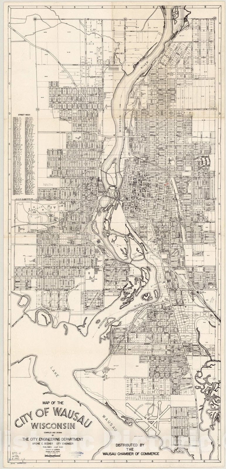 Map : Wausau, Wisconsin 1940, Map of the city of Wausau, Wisconsin , Antique Vintage Reproduction