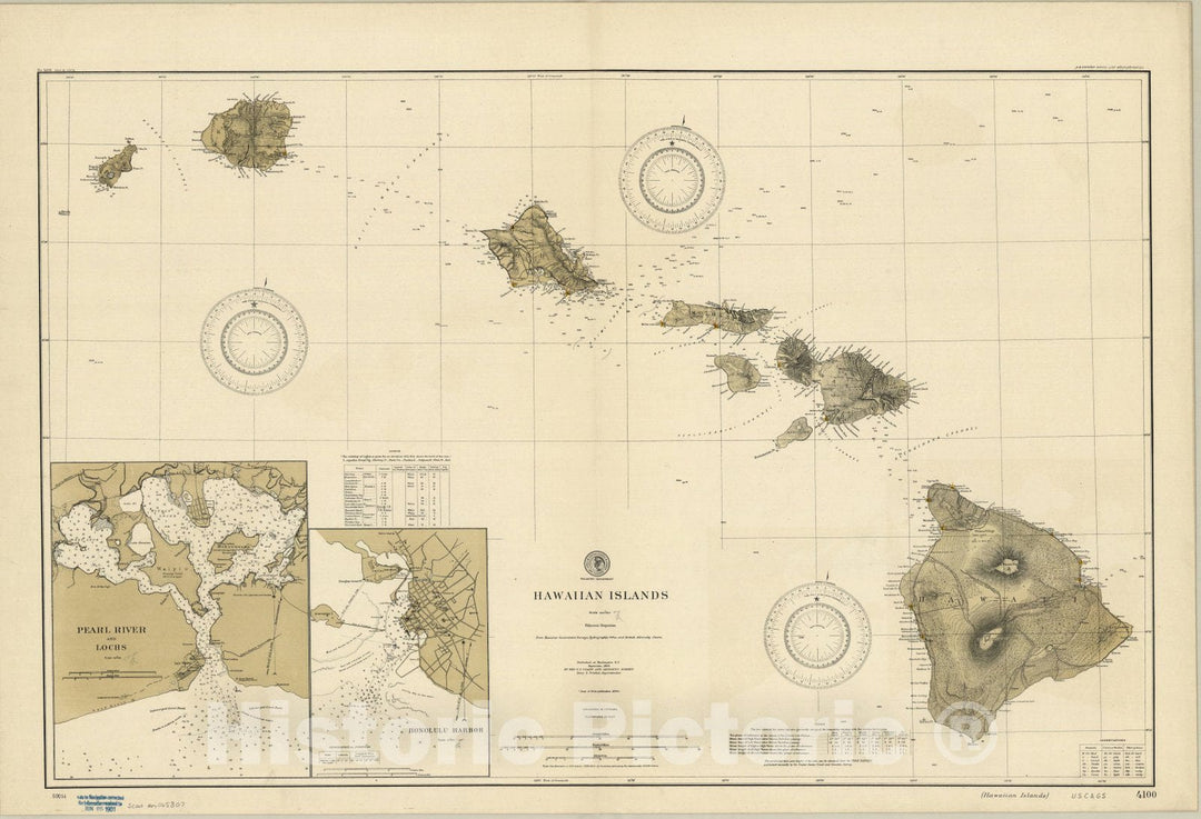 Map : Hawaii 1900, Hawaiian Islands , Antique Vintage Reproduction