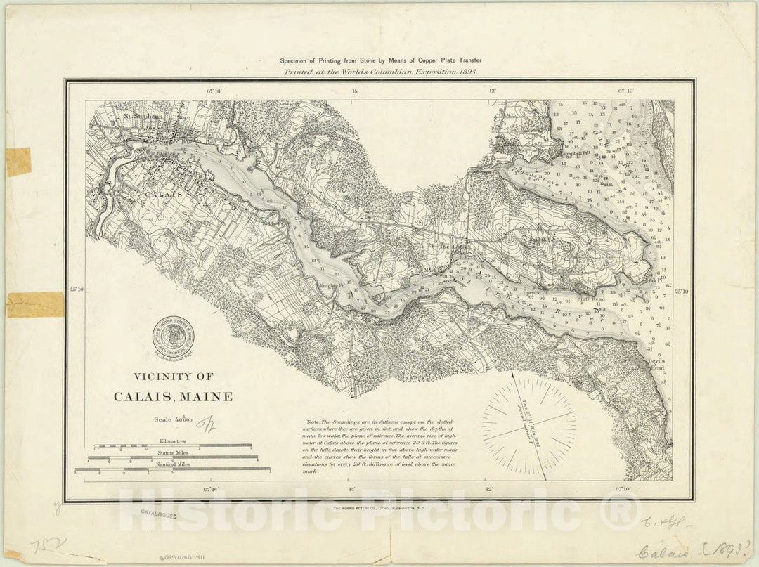Map : Calais, Maine 1893, Vicinity of Calais, Maine , Antique Vintage Reproduction