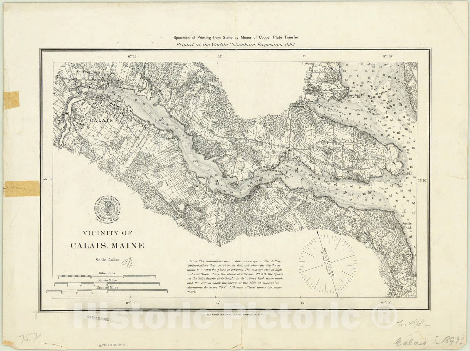 Map : Calais, Maine 1893, Vicinity of Calais, Maine , Antique Vintage Reproduction
