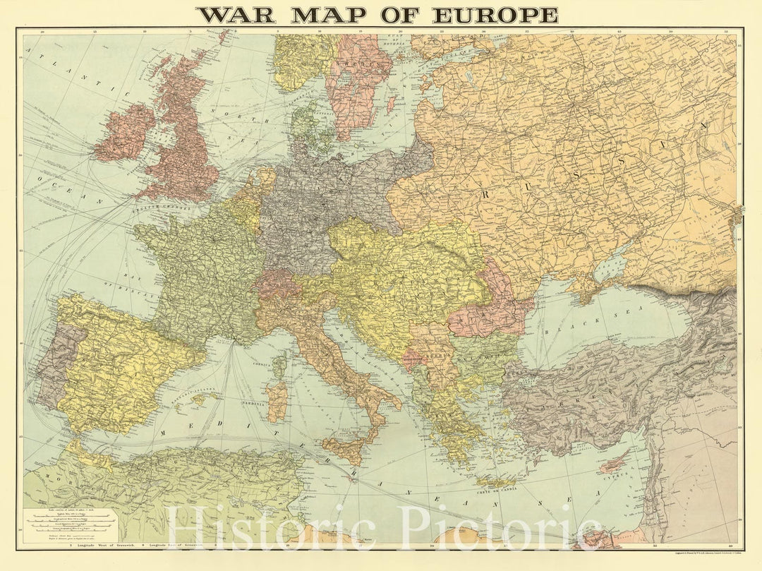 Map : Europe 1915, War map of Europe , Antique Vintage Reproduction
