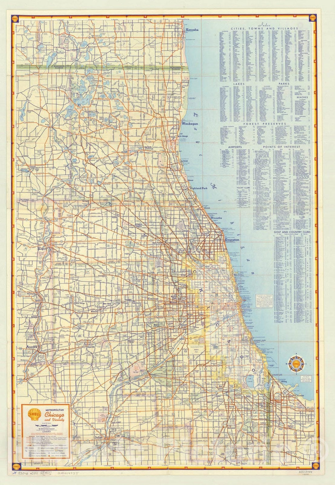 Map : Chicago, Illinois 1955, Shell map of metropolitan Chicago , Antique Vintage Reproduction
