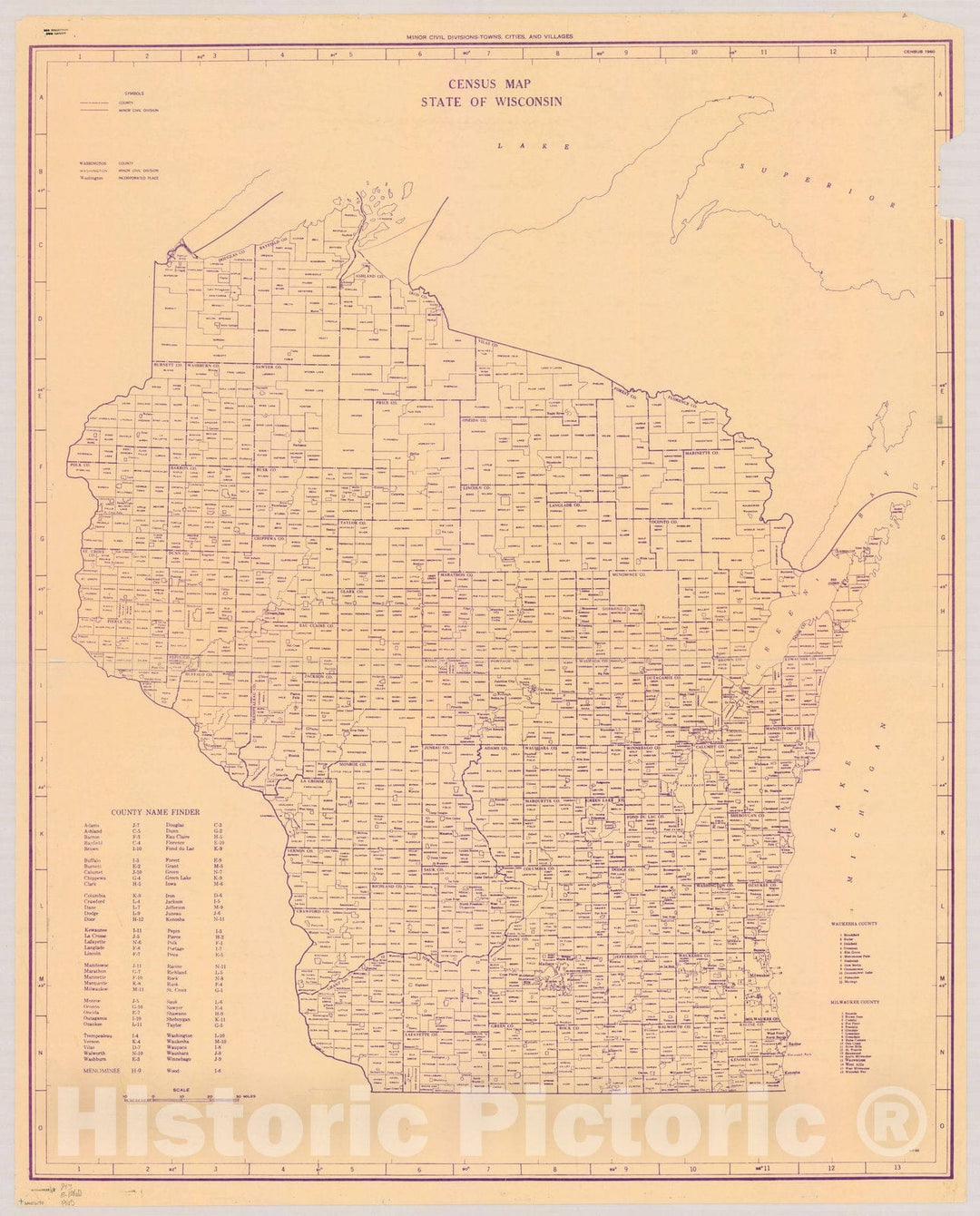 Map : Wisconsin 1965, Wisconsin minor civil divisions--towns, cities and villages , Antique Vintage Reproduction