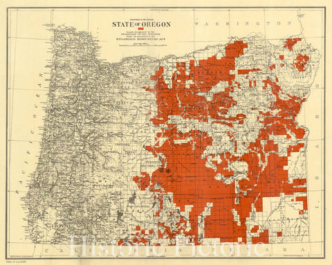 Historic Map : Oregon 1916, State of Oregon : lands designated by the Secretary of the Interior under the provisions of the enlarged Homestead Act , Antique Vintage Reproduction