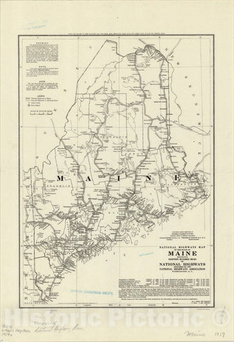 Map : Maine 1919, National highways map of the state of Maine showing eighteen hundred miles of national highways