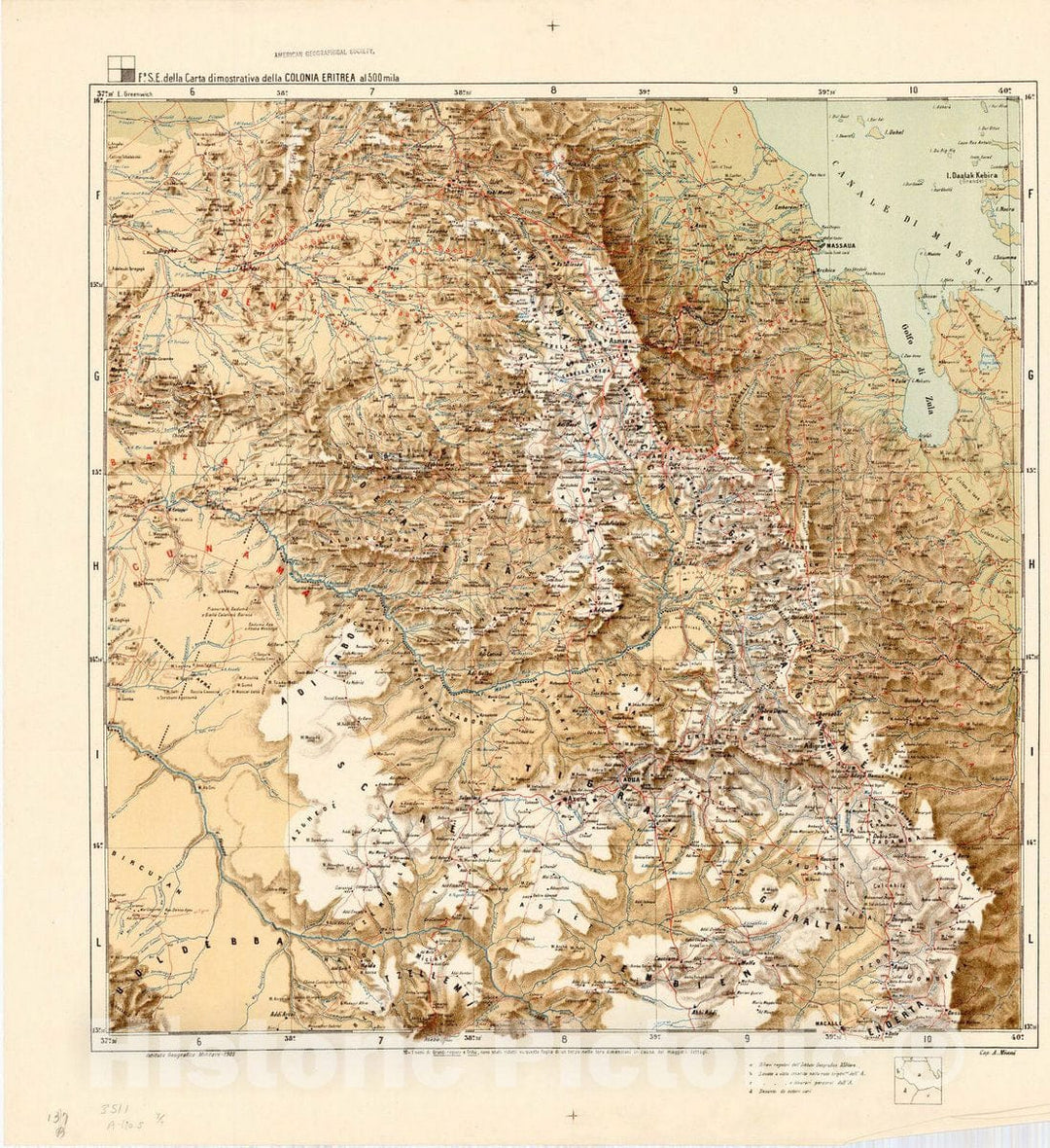 Map : Eritrea 1905 4, Carta dimostrativa della Colonia Eritrea , Antique Vintage Reproduction