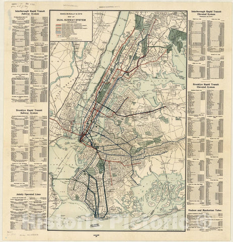Map : New York city, New York 1914 1, Rand McNally & Co's map of dual subway system , Antique Vintage Reproduction