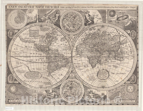 Map : World 1659, A new and accurat map of the world... according to the... best observations... made by English or strangers, Antique Vintage Reproduction