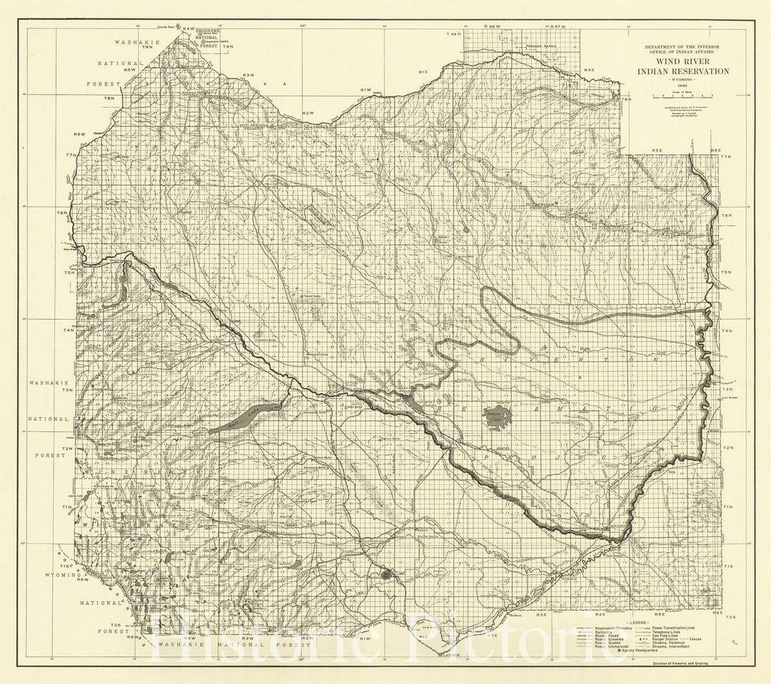 Map : Wind River Indian Reservation, Wyoming 1940, Wind River Indian Reservation, Wyoming 1940, Antique Vintage Reproduction