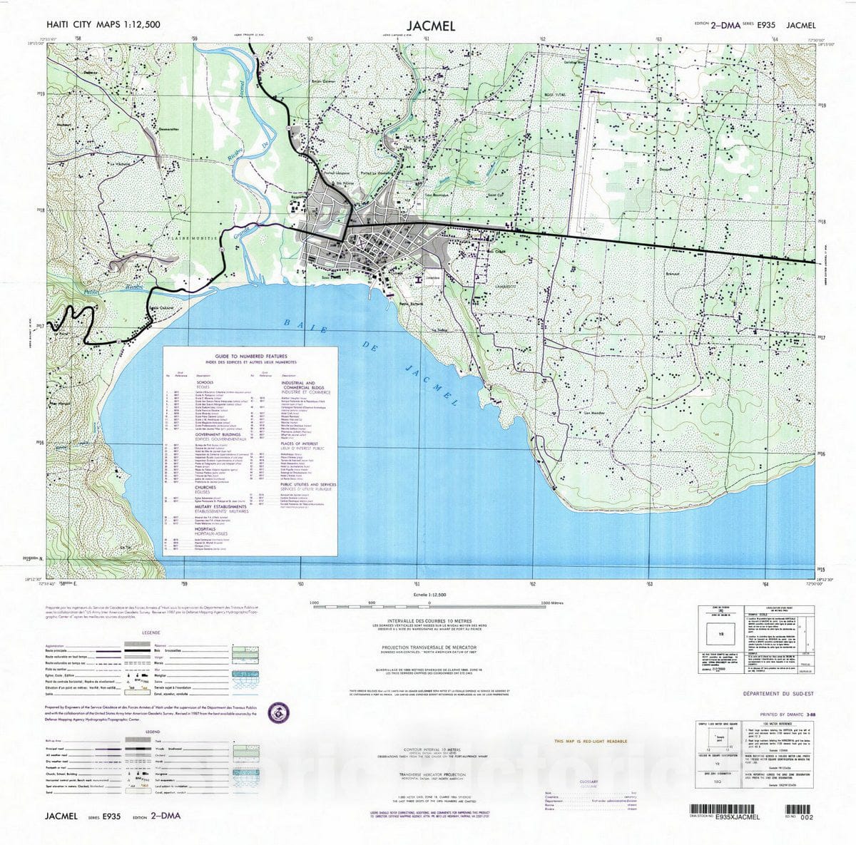 Map Jacmel, Haiti 1988, Haiti city maps 112,500 Jacmel , Antique