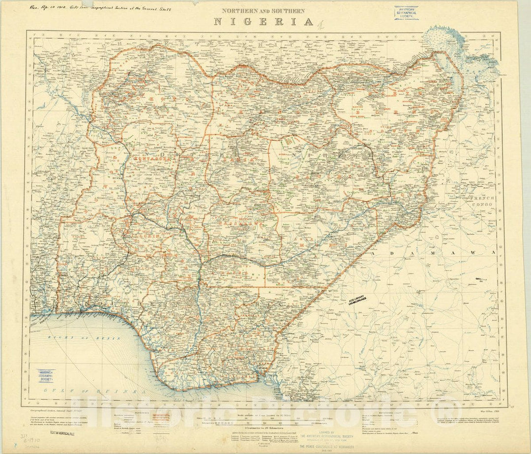 Map : Nigeria 1910, Northern and southern Nigeria , Antique Vintage Reproduction