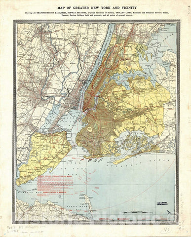 Map : New York City, New York 1903, Map of greater New York and vicinity : showing all transportation facilities, subway stations, Antique Vintage Reproduction