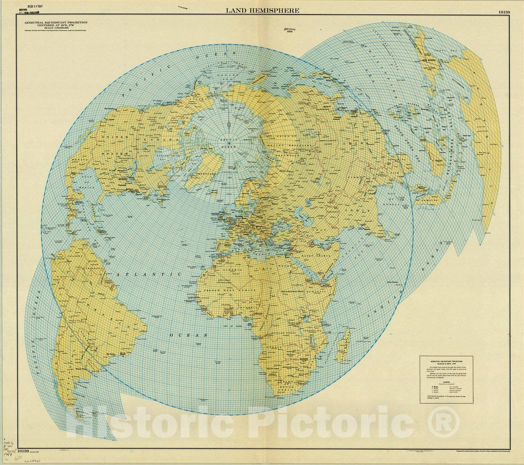 Map : World 1947, Land hemisphere , Antique Vintage Reproduction