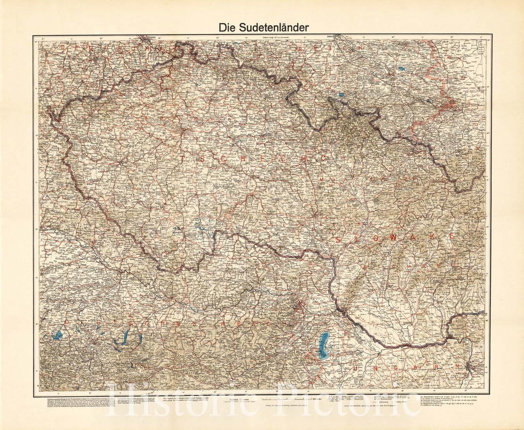 Map : Sudetenland (Czech Republic) 1938, Die Sudetenlander , Antique Vintage Reproduction