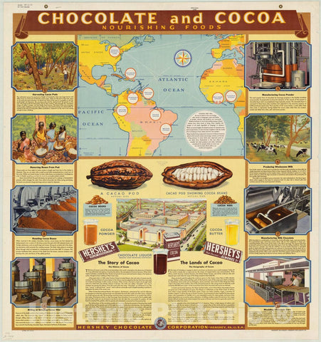 Map : World map 1944, Chocolate and cocoa : nourishing foods , Antique Vintage Reproduction