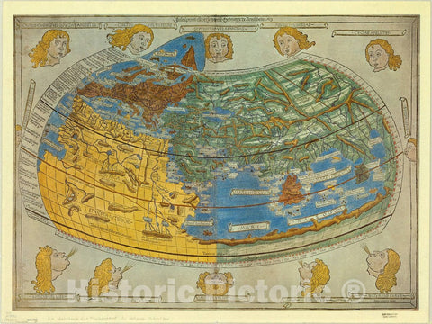 Map : World map 1482 1989, Die Weltkarte des PtolemA?us , Antique Vintage Reproduction