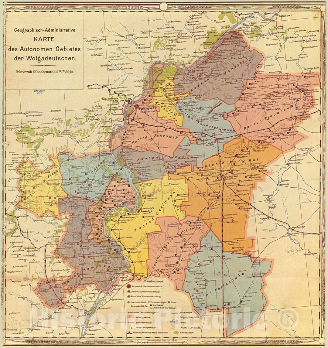 Map : Russia 197-?, Geographisch-administrative Karte des Autonomen Gebietes der Wolgadeutschen : Pokrowsk (Kosakenstadt) a, Antique Vintage Reproduction