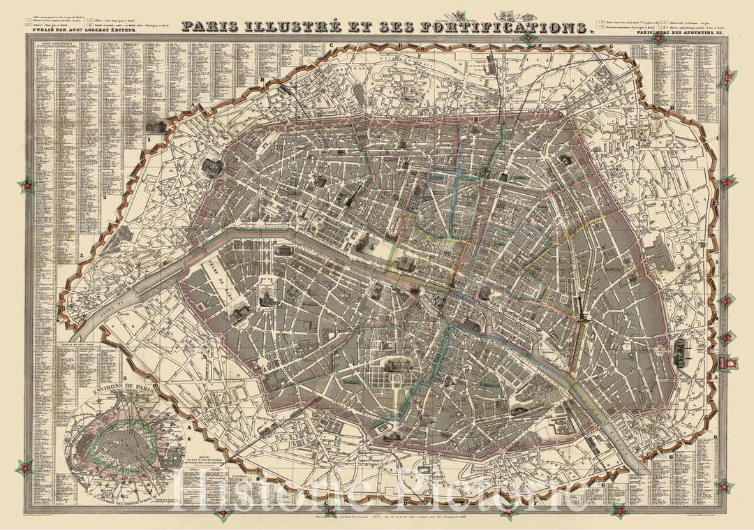 Map : Paris, France 1853, Paris illustre? et ses fortifications, Antique Vintage Reproduction