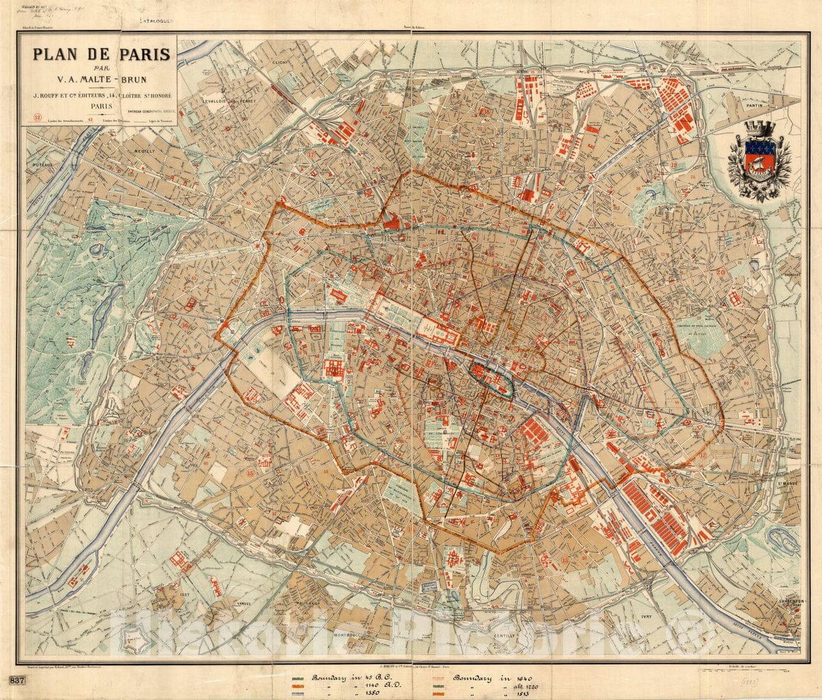 Map : Paris, France 1883, Plan de Paris , Antique Vintage