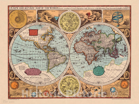 Map : World map 1626 1966, Antique Vintage Reproduction