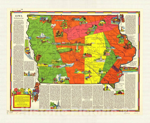 Map : Iowa 1939, Iowa : the hawk-eye state , Antique Vintage Reproduction