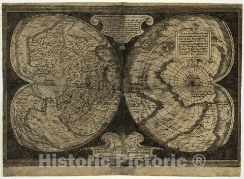 Map : World map 1538, [World map on double cordiform projection] , Antique Vintage Reproduction