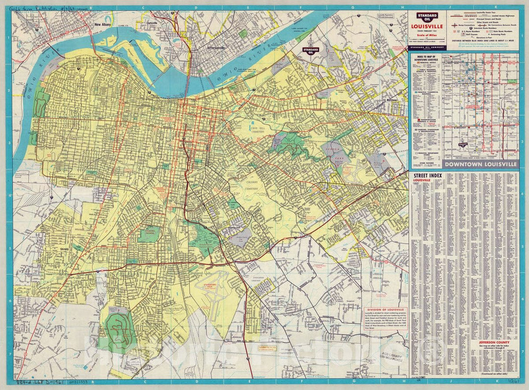 Map : Louisville, Kentucky 1961 2, Louisville , Antique Vintage Reproduction
