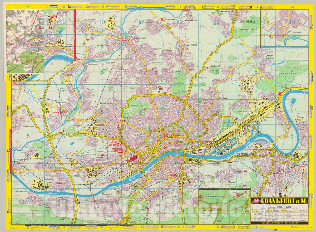 Map : Frankfurt am Main, Germany 1960, , Antique Vintage Reproduction