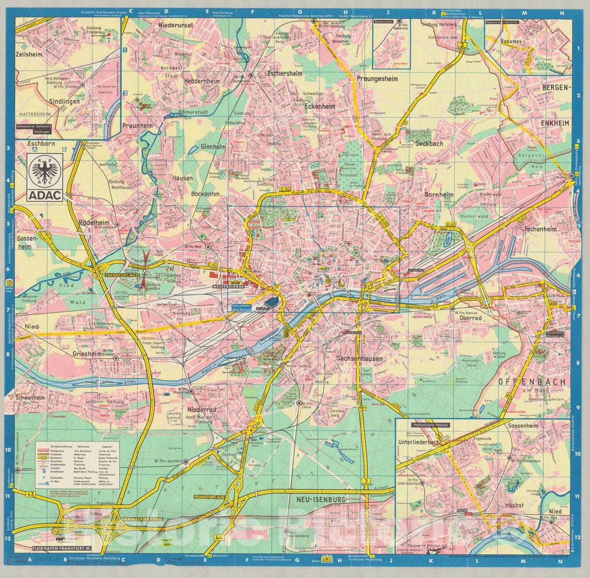 Map : Frankfurt am Main, Germany 1968, Stadtplan Frankfurt am Main, Antique Vintage Reproduction