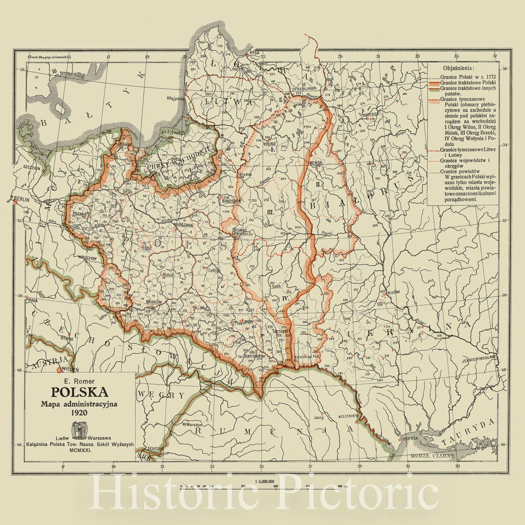 Map : Poland 1921, Polska mapa administracyjna 1920, Antique Vintage Reproduction