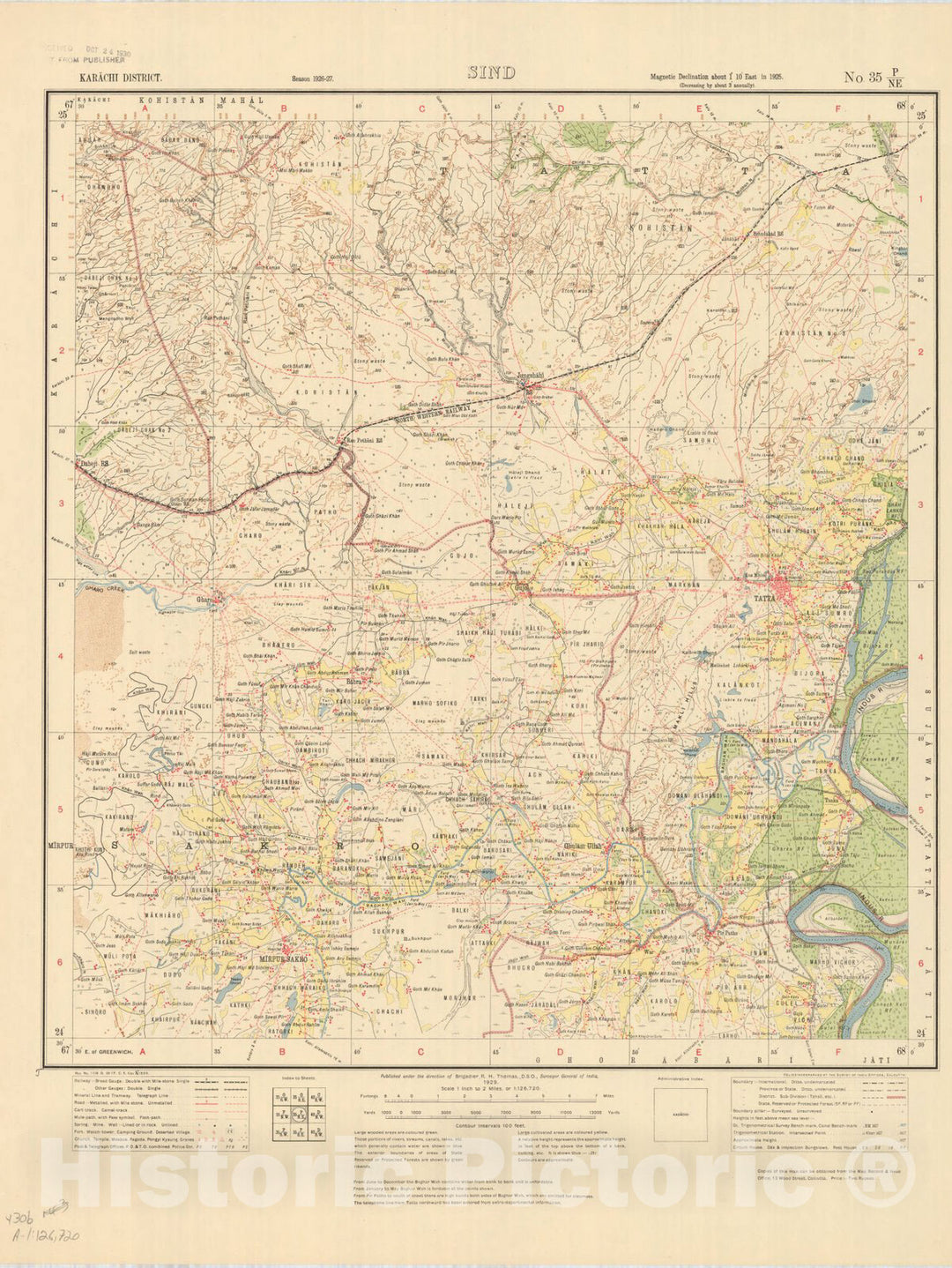 Map : Karachi District, Sind, No. 35 P/N.E. 1929, India and adjacent countries, Antique Vintage Reproduction