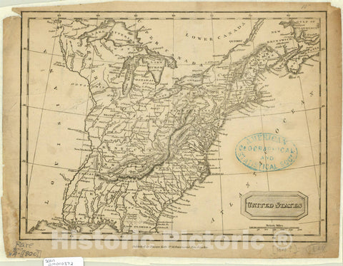 Map : United States 1800, United States , Antique Vintage Reproduction