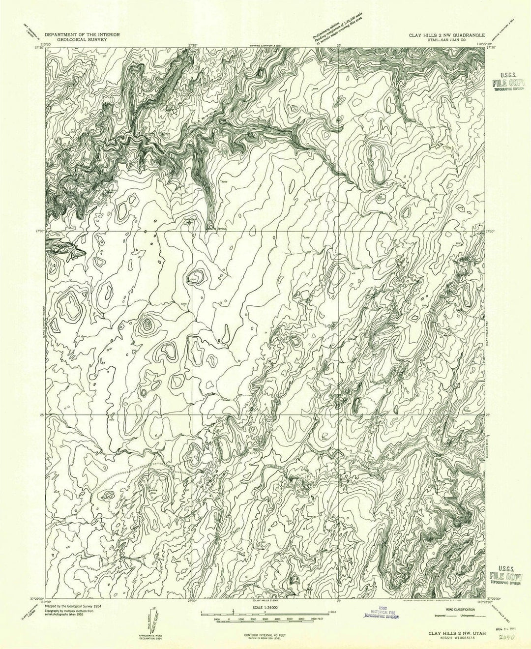 1954 Clay Hills 2, UT - Utah - USGS Topographic Map v4
