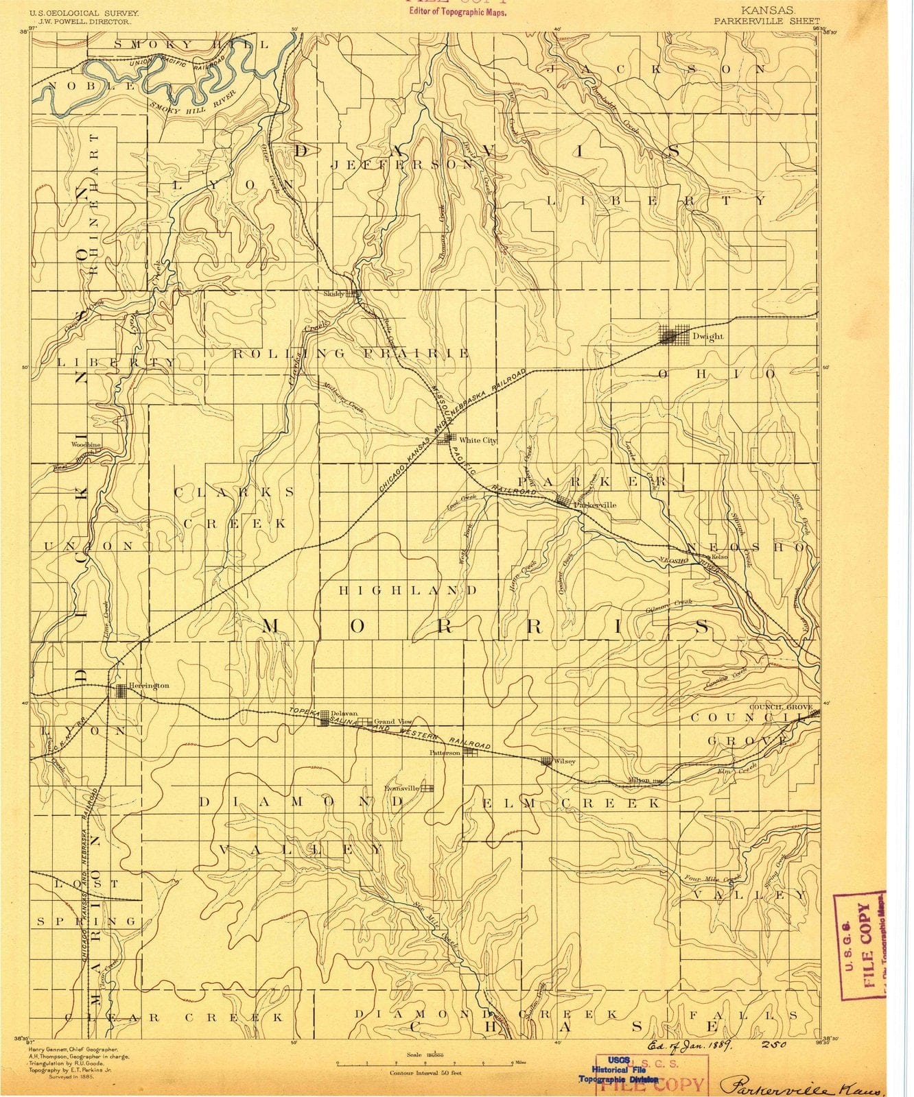 1889 Parkerville, KS - Kansas - USGS Topographic Map