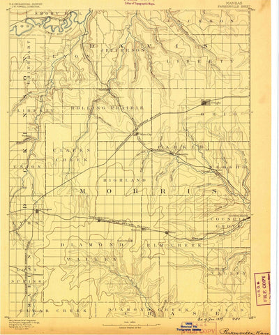 1889 Parkerville, KS - Kansas - USGS Topographic Map