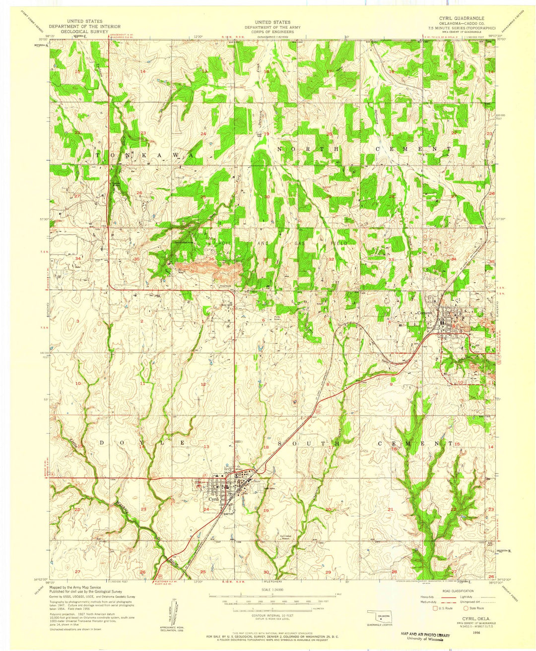 1956 Cyril, OK - Oklahoma - USGS Topographic Map