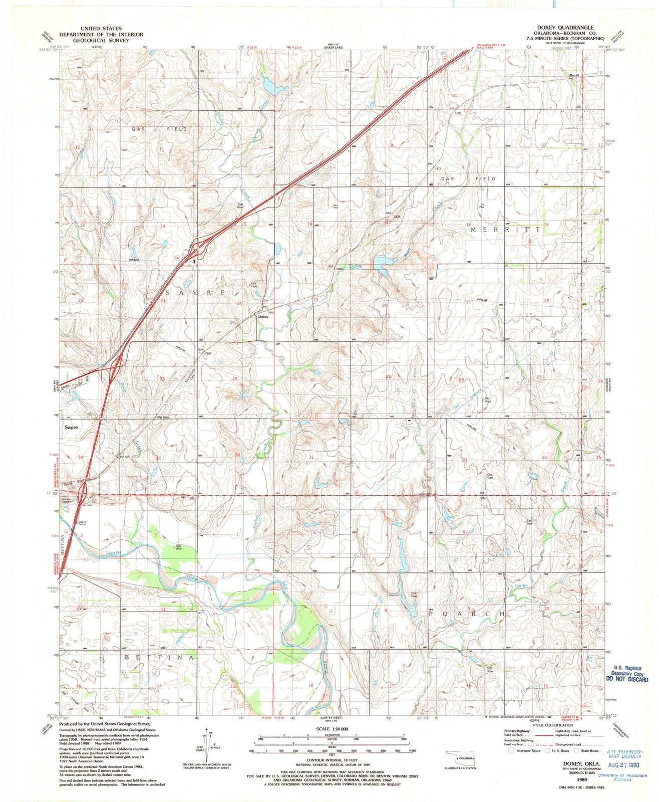 1989 Doxey, OK - Oklahoma - USGS Topographic Map