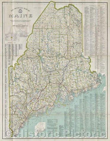 Historic Map : The Official Map of Maine compiled from United States Government Surveys, Official State Surveys, and Original Sources., 1920 , Vintage Wall Art