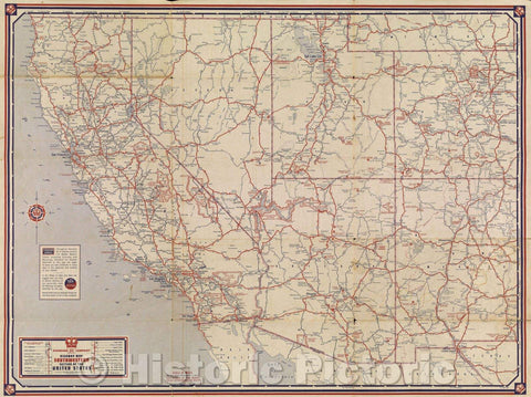 Historic Map : Standard Oil Company Indiana; Highway Map Southwestern Section of the United States, 1942 , Vintage Wall Art