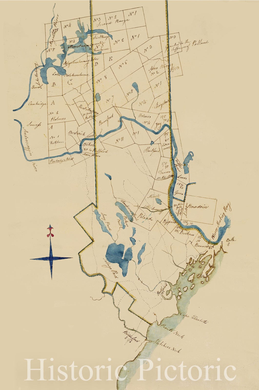 Historic Map : Androscoggin River Valley, Maine, 1798 , Vintage Wall Art